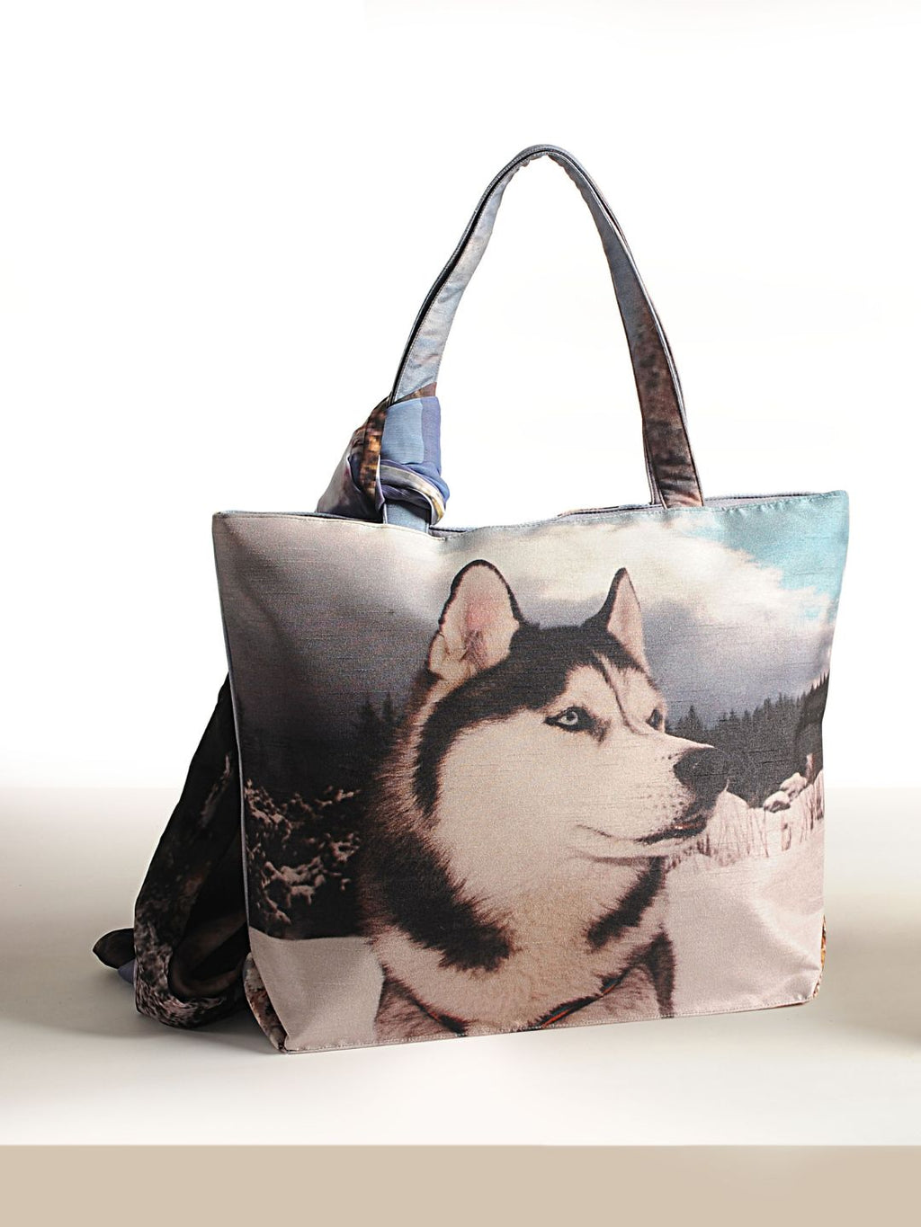 Northern Gaze - Husky Portrait Tote with Mountain Sky Scarf