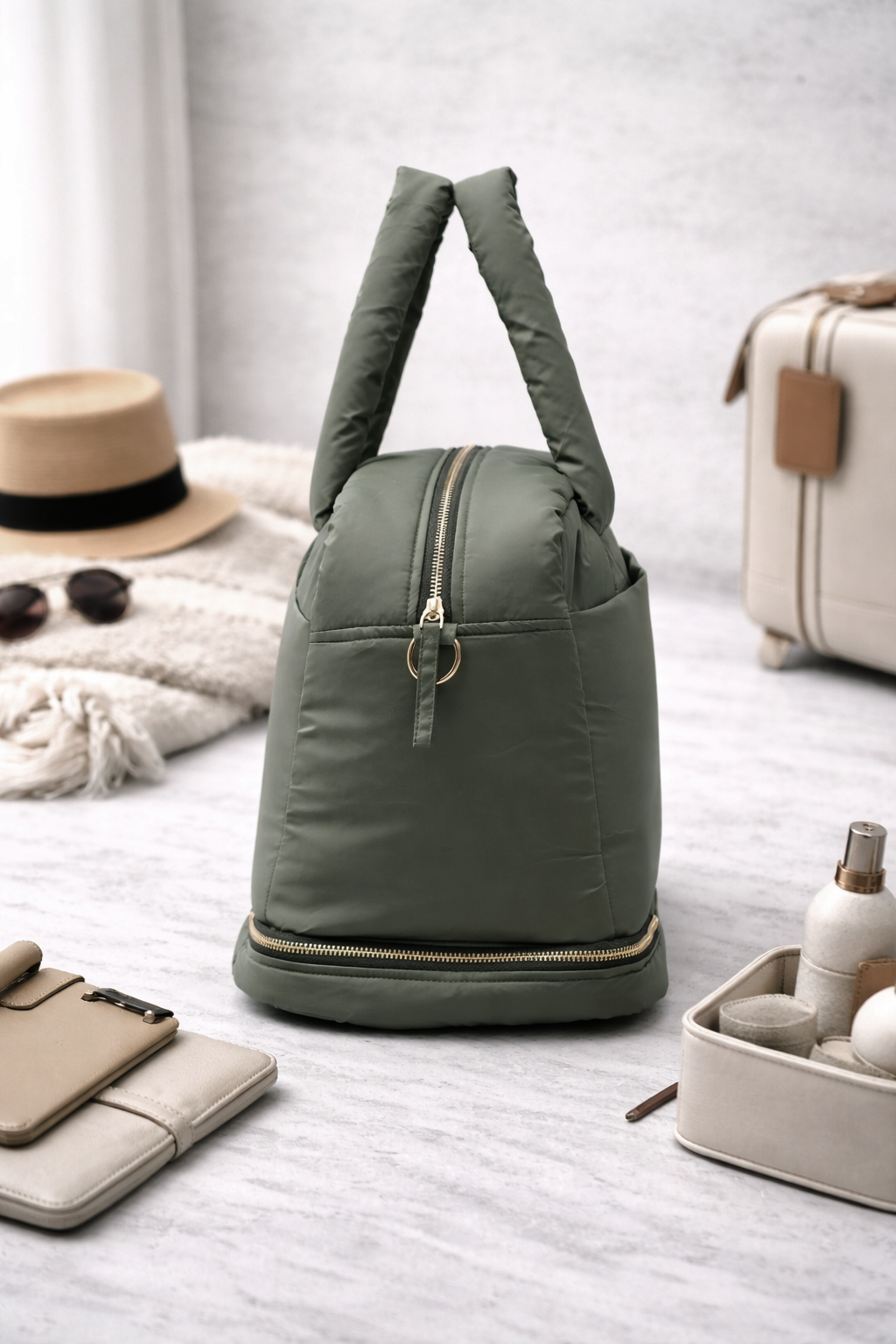Puffer Overnighter Unisex Olive Duffle Bag