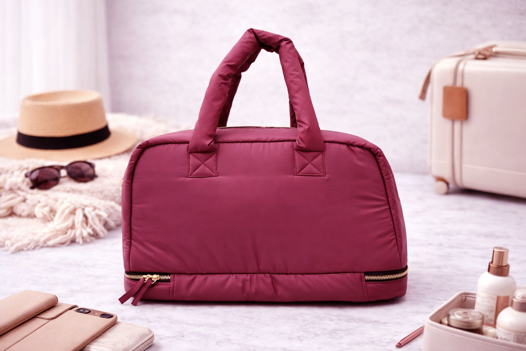 Puffer Overnighter Unisex Burgundy Duffle Bag