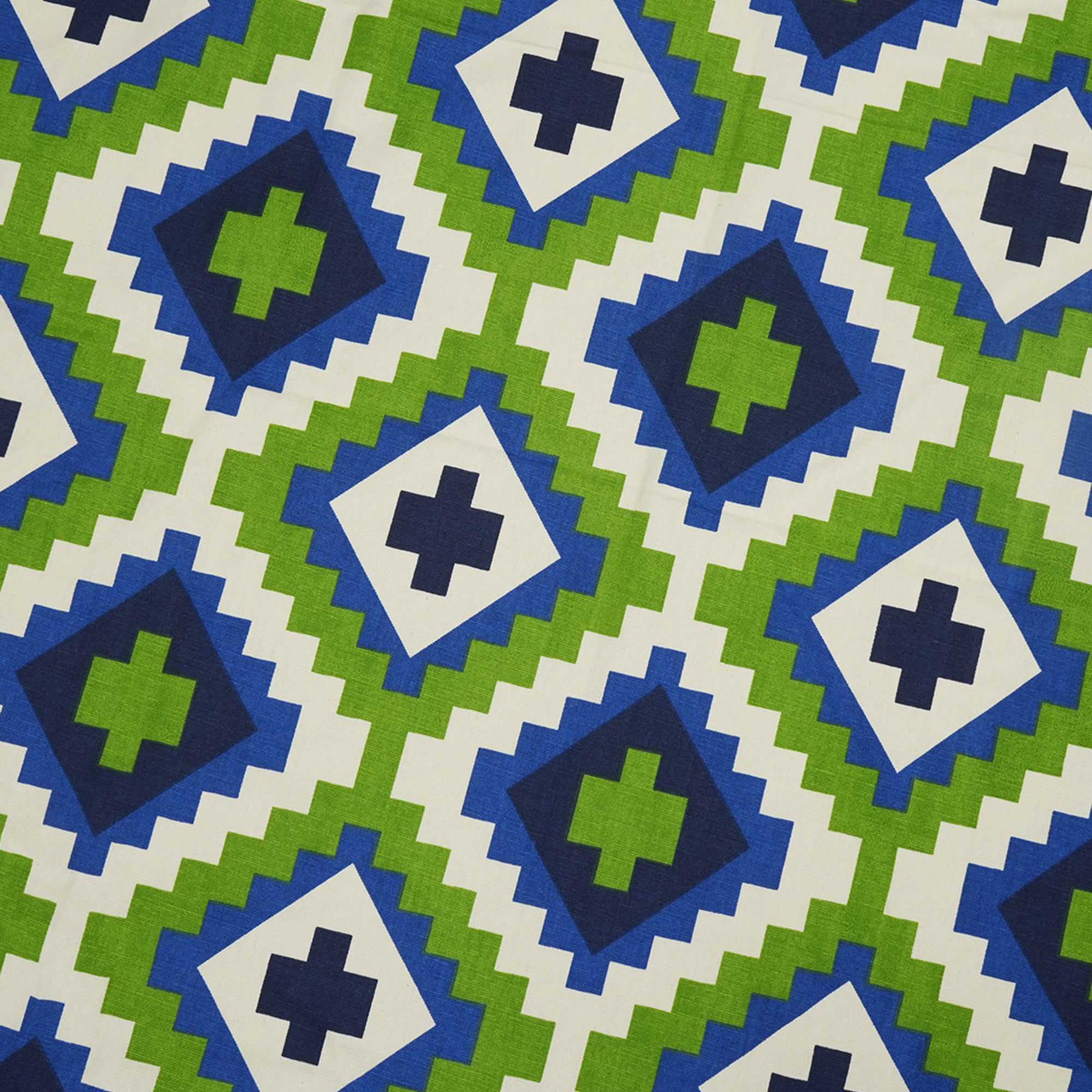 Premium Cotton Geometric Green & Blue Rectangular 8 Seater Table Cover