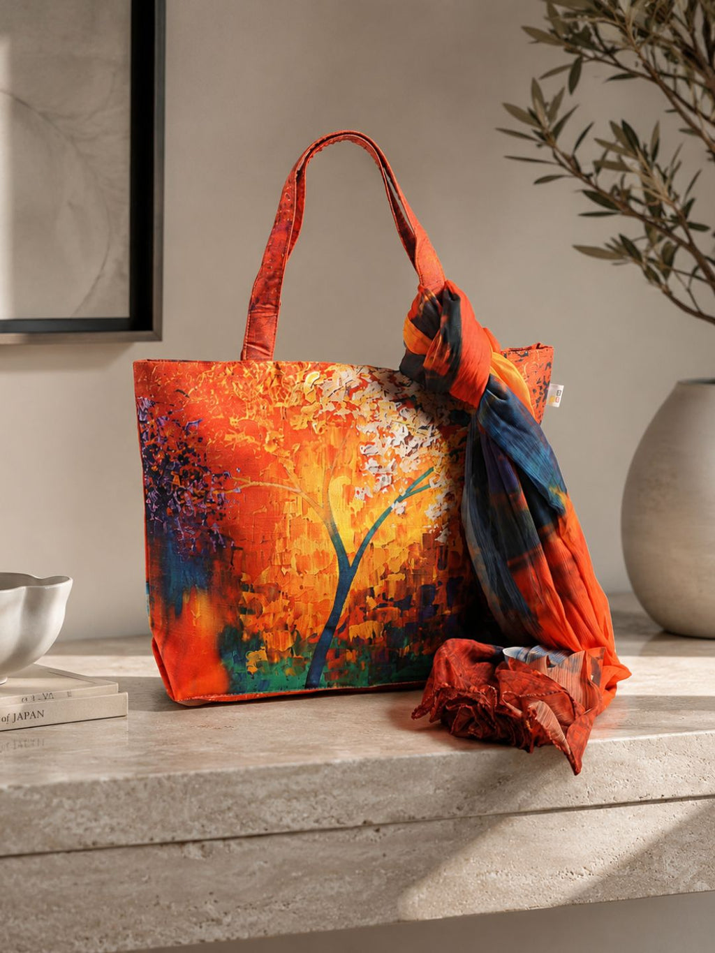 Golden Hour Glaze - Abstract Autumn Tote with Dual-Sided Artistic Flair