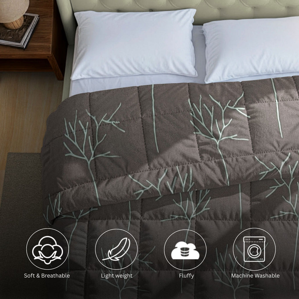 Premium Striped 100% Cotton AC Quilt 150 GSM Grey Pack of 1
