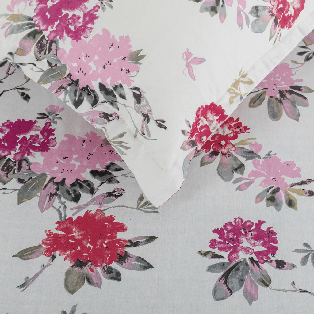 Elegant Pink Floral Pure Cotton 210 TC King Fitted Bedsheet with 2 Pillow Covers (72x78x10 Inches)