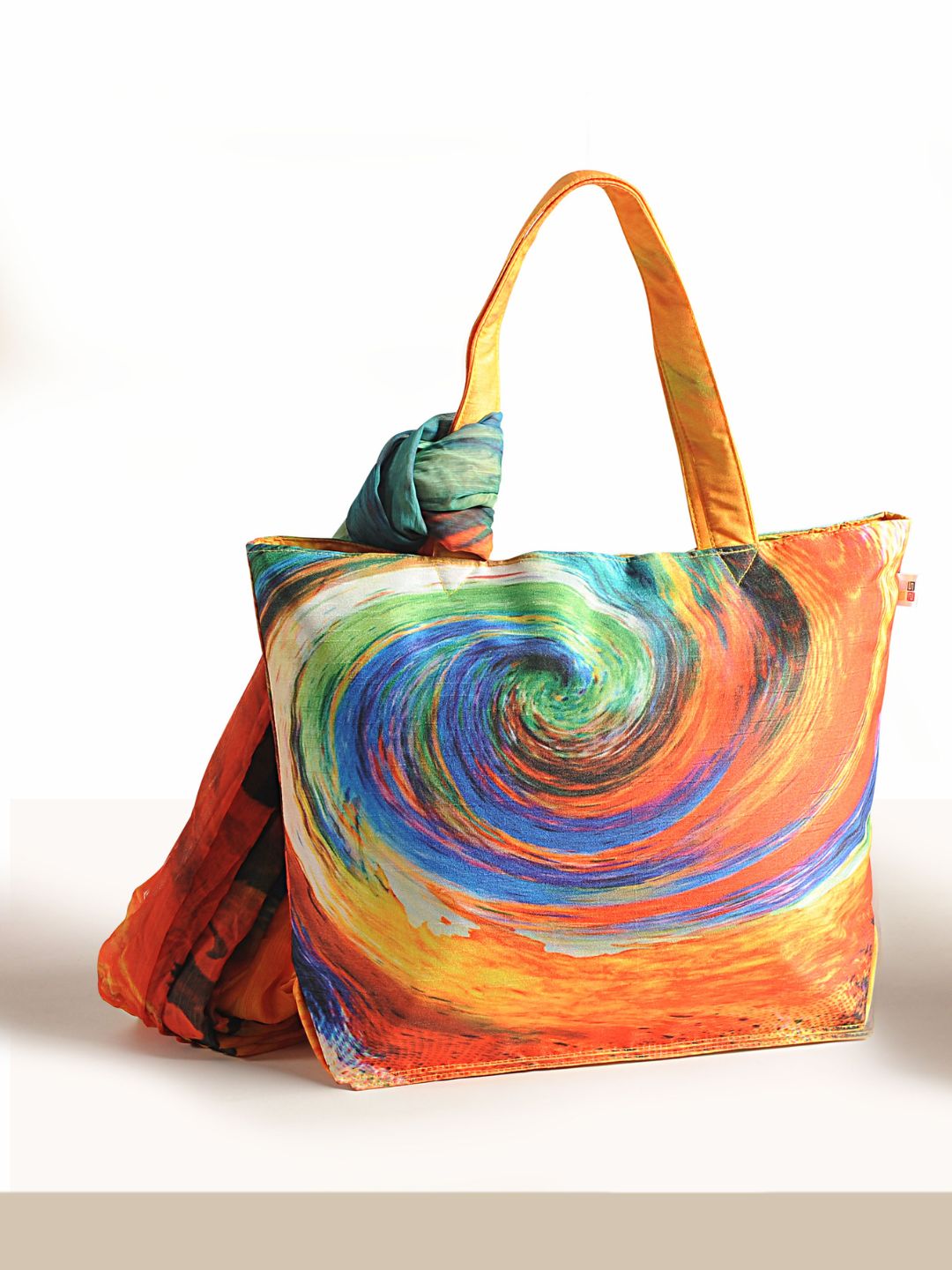 ColorRush Craze - Swirling Abstract Tote with Flowing Scarf