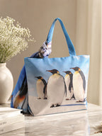 Arctic Companions - Penguin Family Tote with Blue Ombre Wrap