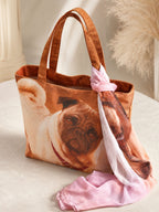 Paw-sitive Mood - Pug Portrait Tote with Blush Pink Wrap