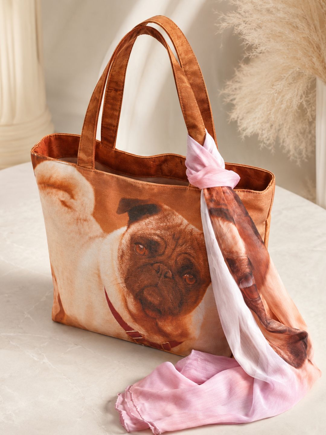 Paw-sitive Mood - Pug Portrait Tote with Blush Pink Wrap