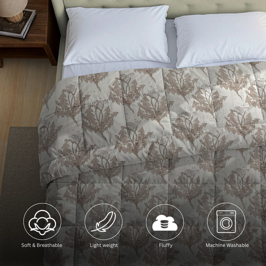 Basic Comfort Geometric Microfibre AC Quilt 150 GSM Beige Pack of 1