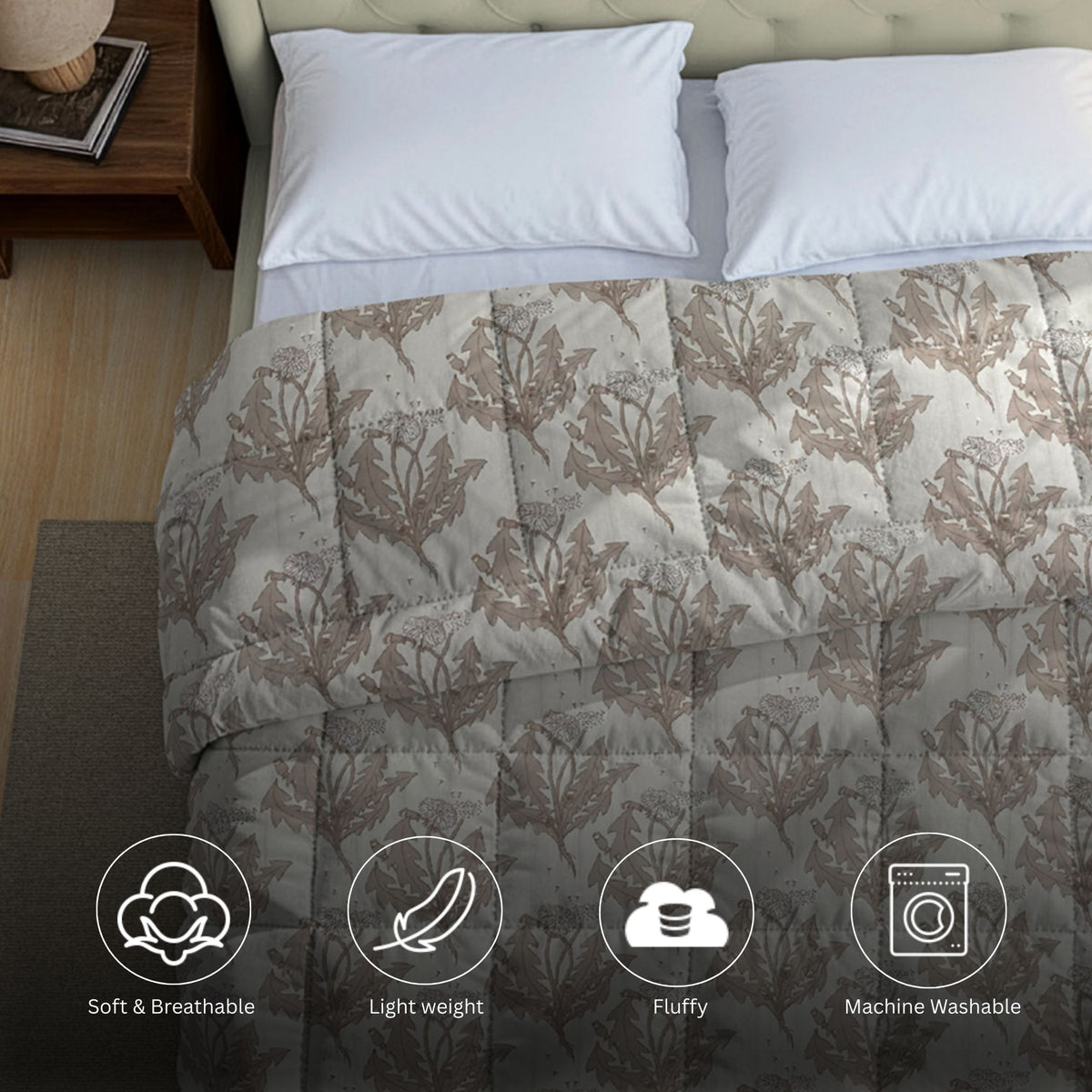 Basic Comfort Geometric Microfibre AC Quilt 150 GSM Beige Pack of 1