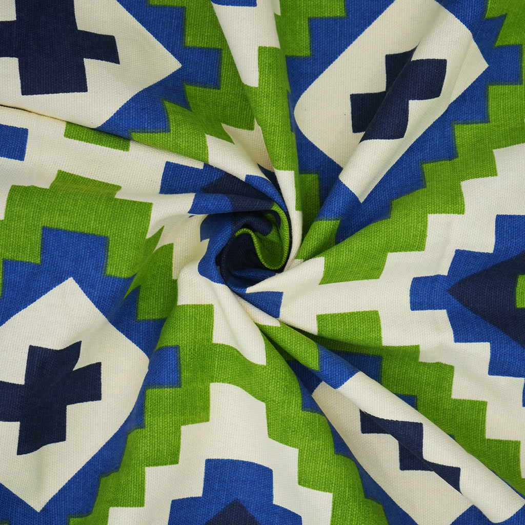 Premium Cotton Geometric Green & Blue Rectangular 8 Seater Table Cover