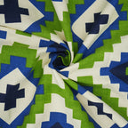 Premium Cotton Geometric Green & Blue Rectangular 8 Seater Table Cover