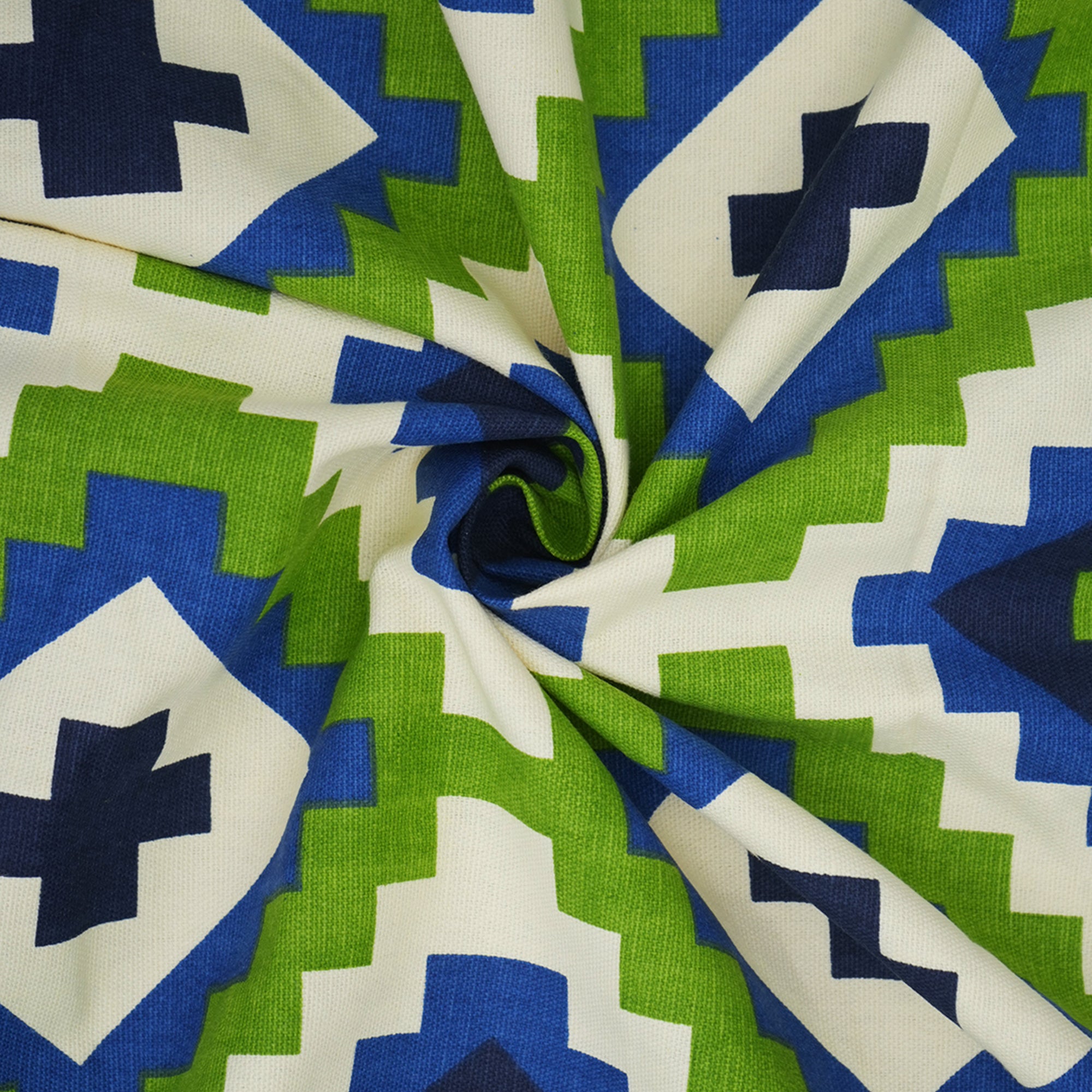 Premium Cotton Geometric Green & Blue Rectangular 8 Seater Table Cover
