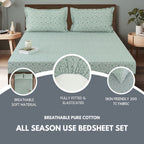 Ornamental Swirl Sage Green 210 TC Pure Cotton King Fitted Bedsheet with 2 Pillow Covers (72 x 78 x 10 Inches)