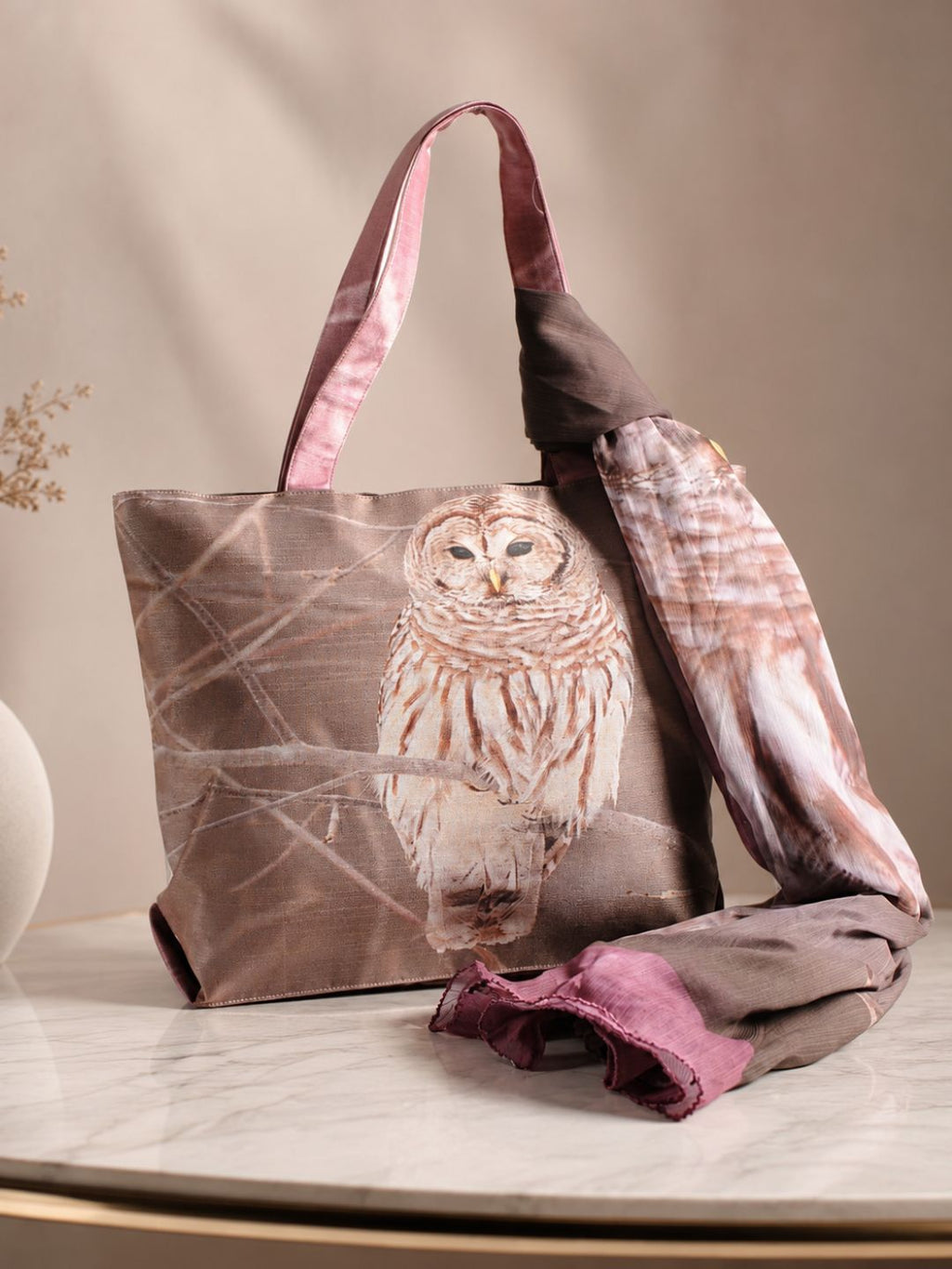 Twilight Branches - Owl-Inspired Artistic Canvas Tote