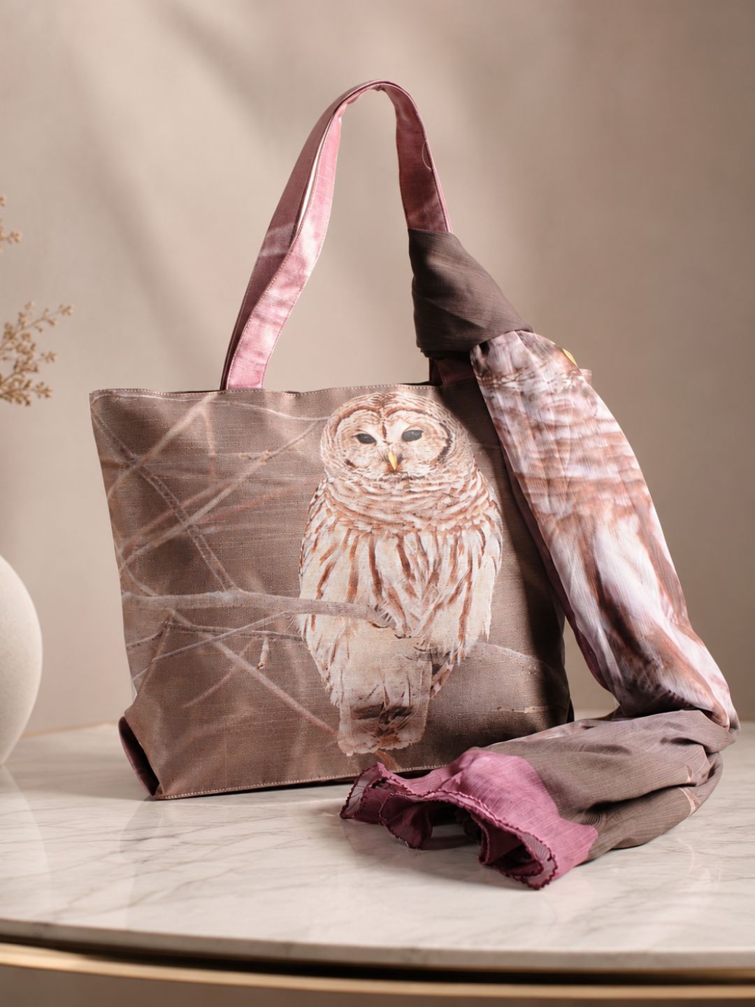 Twilight Branches - Owl-Inspired Artistic Canvas Tote