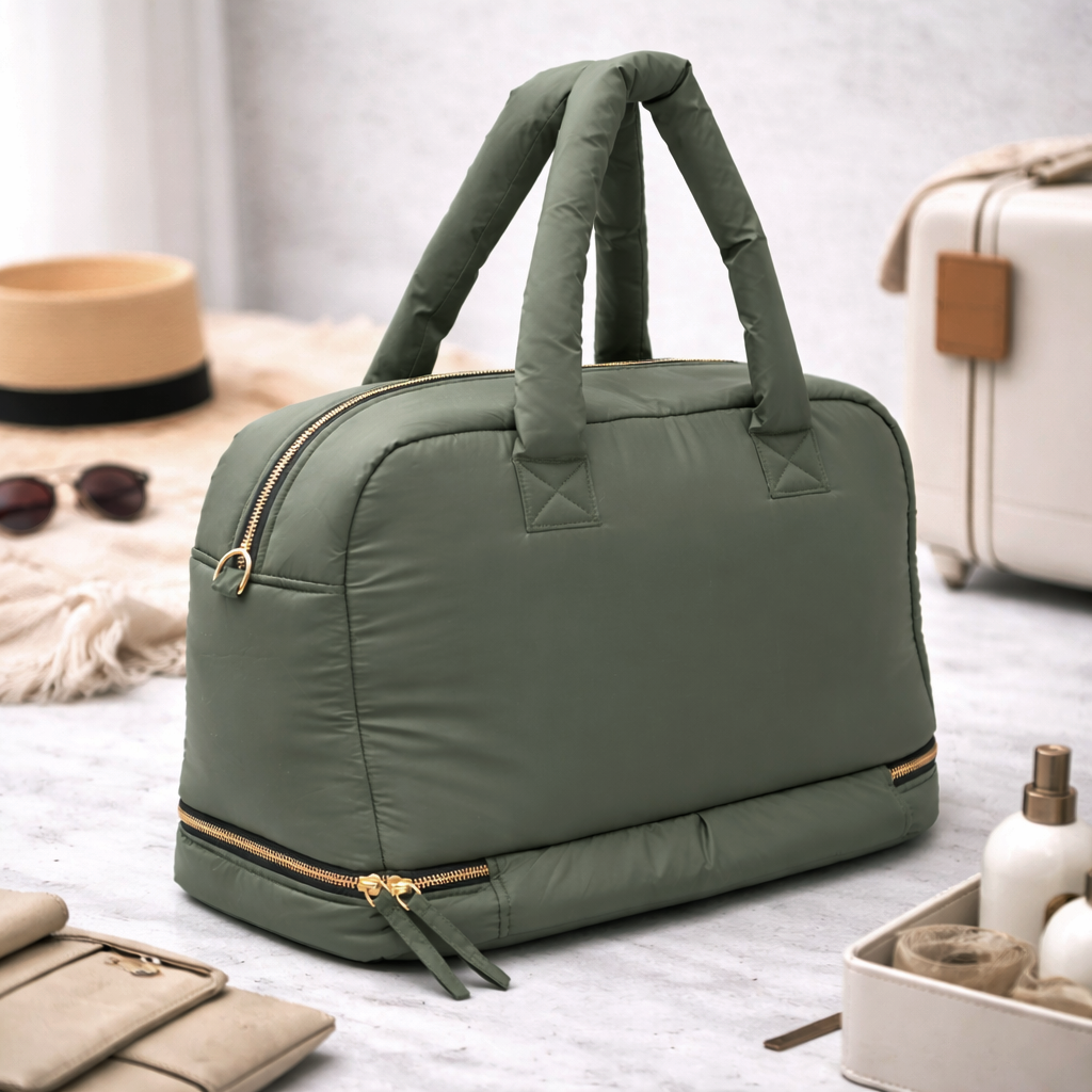 Puffer Overnighter Unisex Olive Duffle Bag
