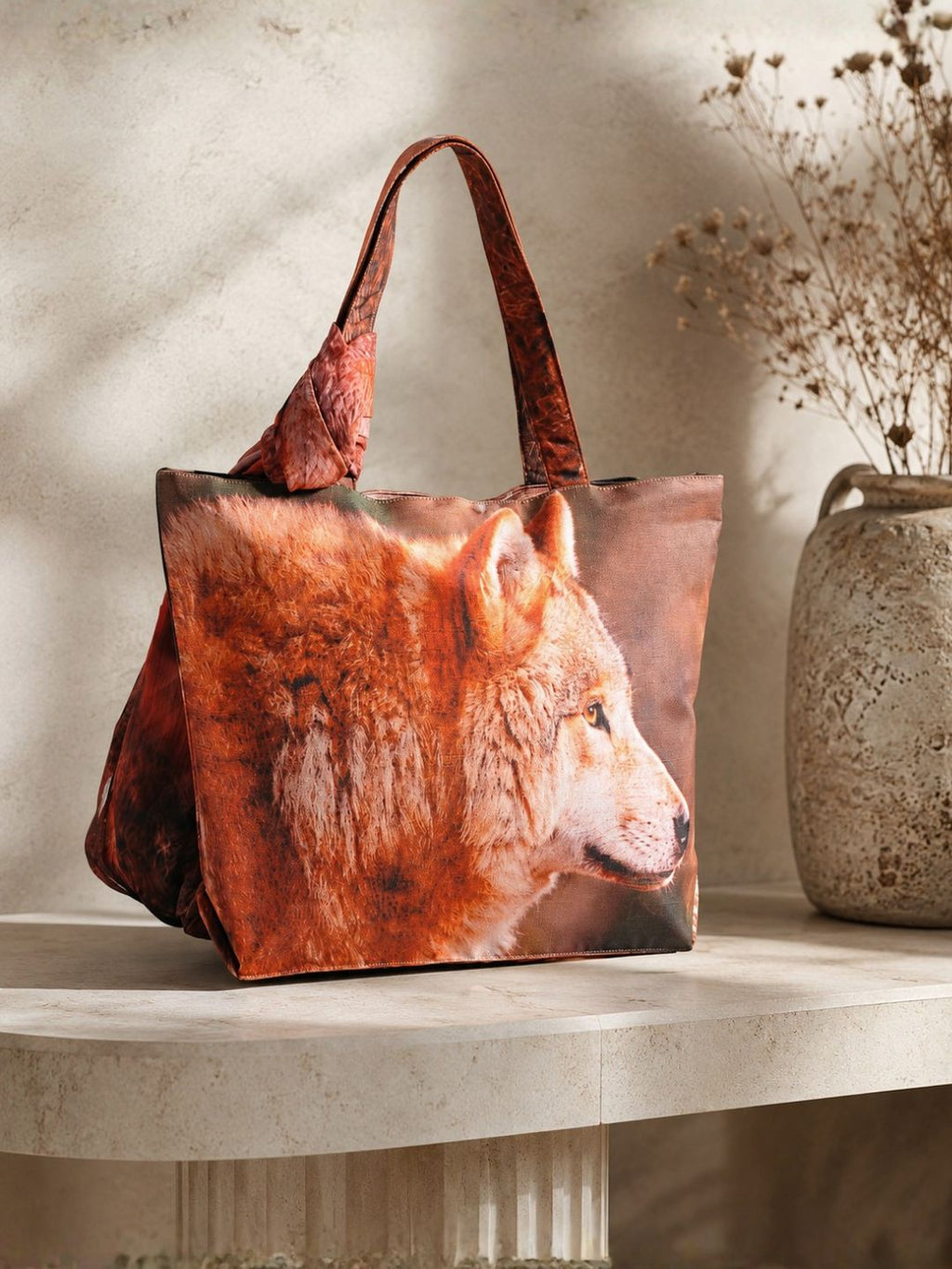 Wildfire Spirit - Wolf Portrait Tote with Earthy Flame Wrap