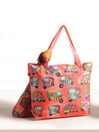 Desi Ride Vibes - Rickshaw Pop Art Tote with Quirky Wrap