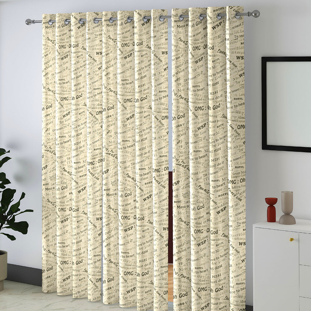 Ivory Black Typography Tales 240 GSM Polyester 80% Blackout Eyelet Curtain