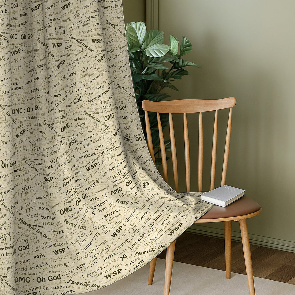 Ivory Black Typography Tales 240 GSM Polyester 80% Blackout Eyelet Curtain