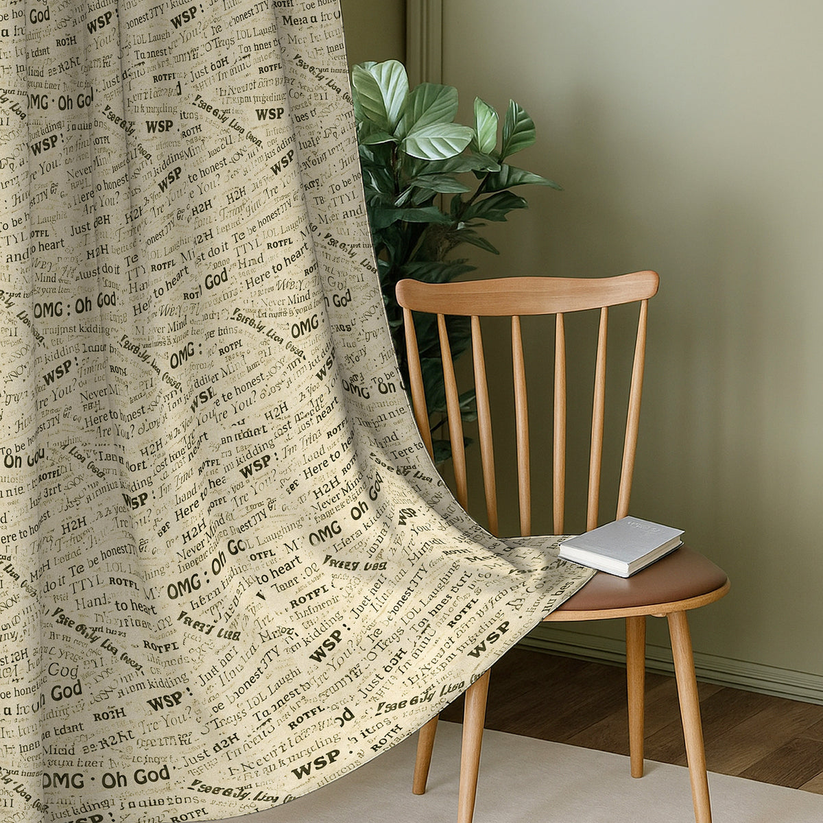 Ivory Black Typography Tales 240 GSM Polyester 80% Blackout Eyelet Curtain