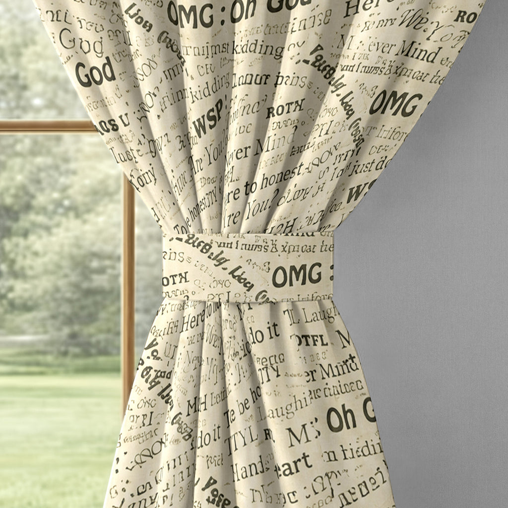 Ivory Black Typography Tales 240 GSM Polyester 80% Blackout Eyelet Curtain