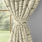 Ivory Black Typography Tales 240 GSM Polyester 80% Blackout Eyelet Curtain