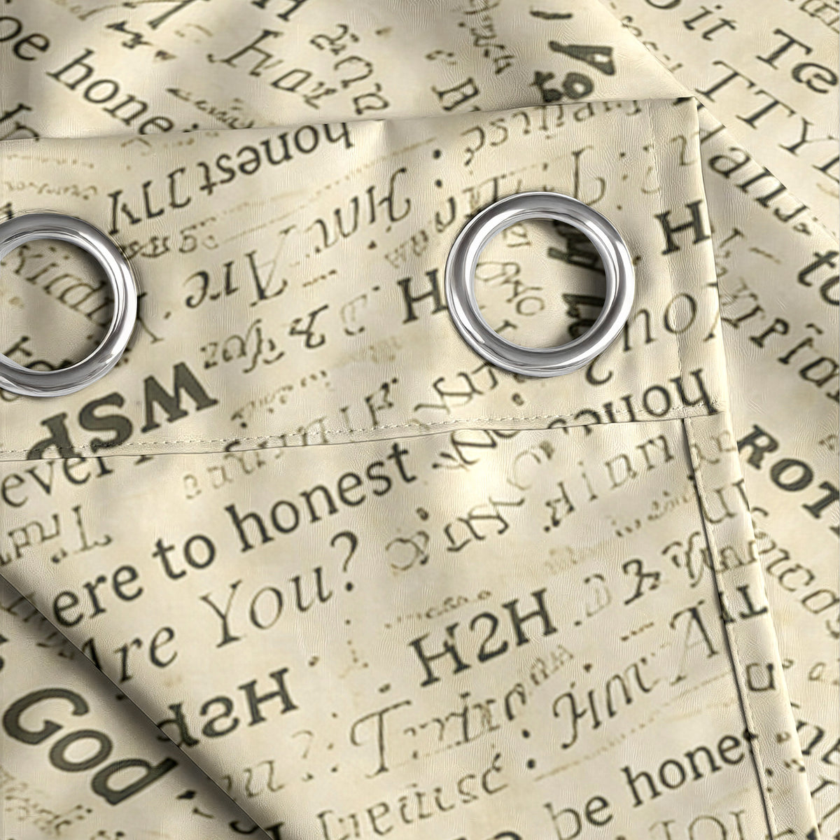 Ivory Black Typography Tales 240 GSM Polyester 80% Blackout Eyelet Curtain