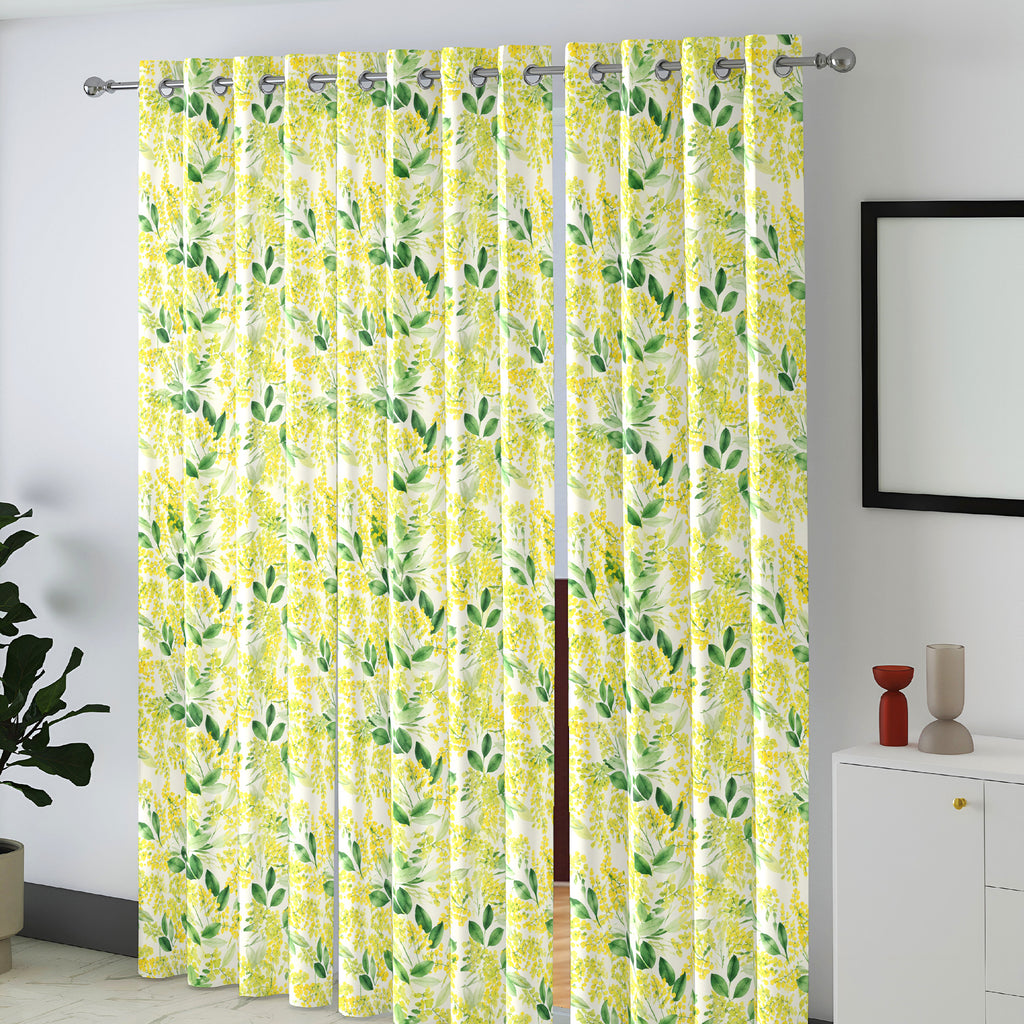 Ivory Golden Meadow Leaves 240 GSM Polyester 80% Blackout Eyelet Curtain