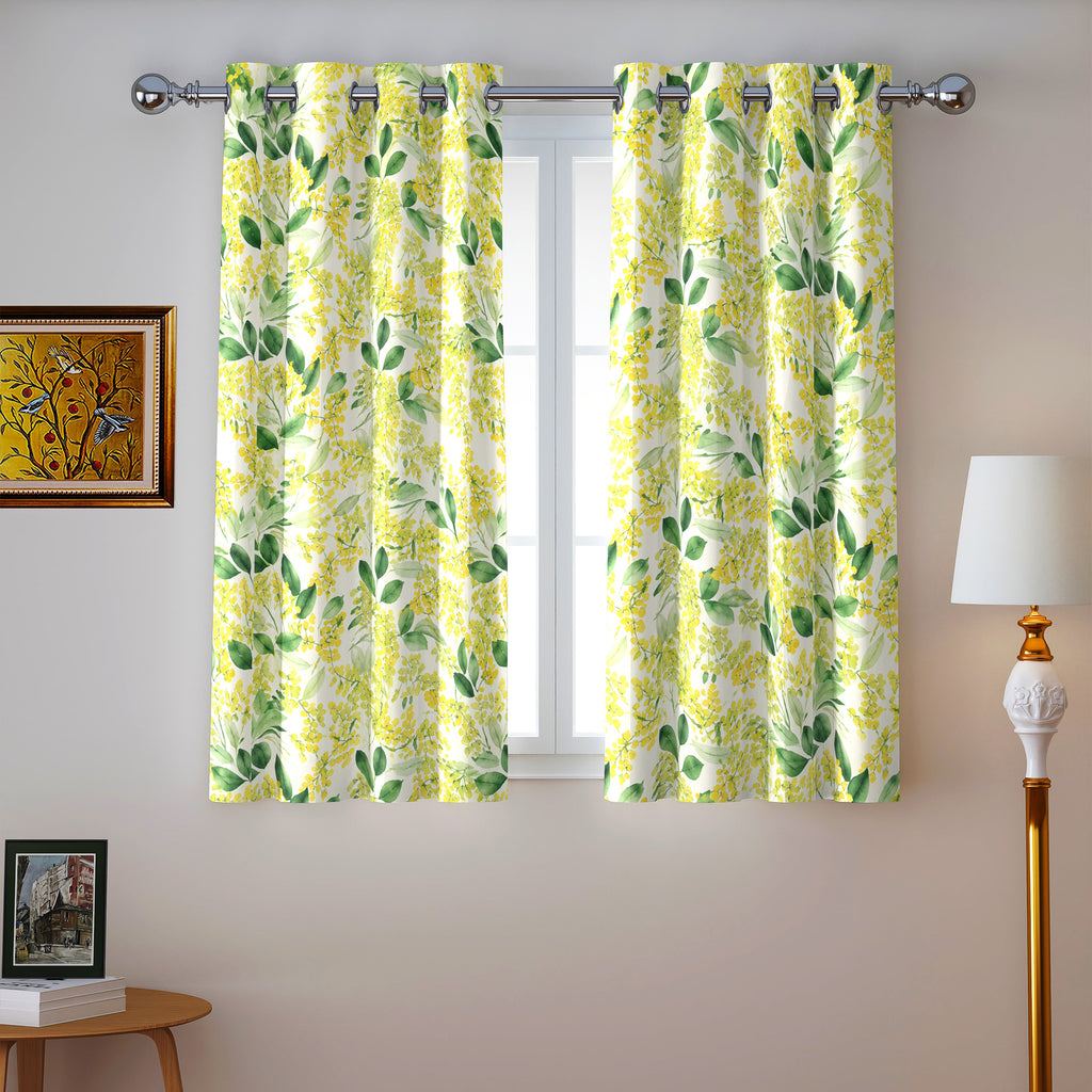 Ivory Golden Meadow Leaves 240 GSM Polyester 80% Blackout Eyelet Curtain