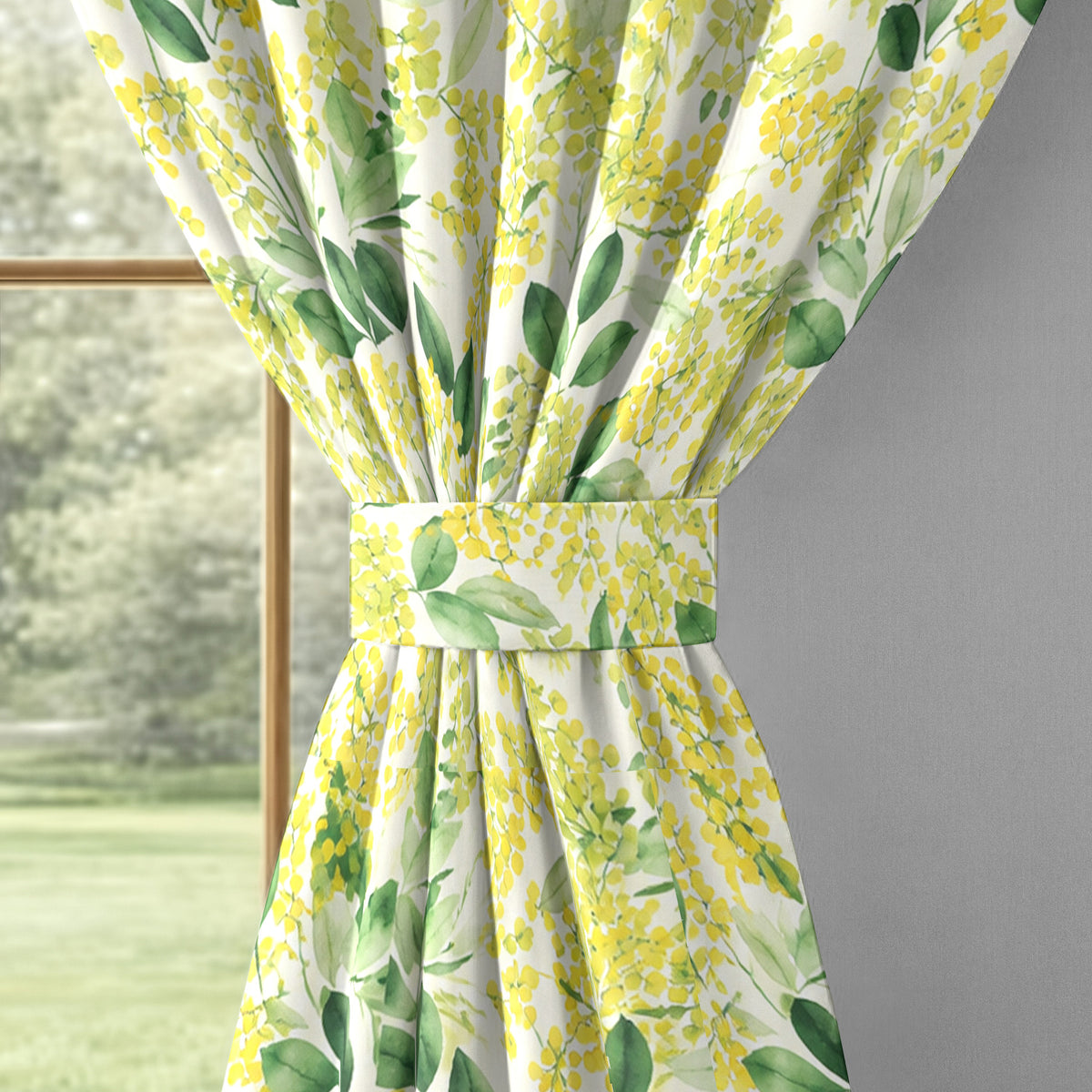 Ivory Golden Meadow Leaves 240 GSM Polyester 80% Blackout Eyelet Curtain
