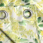 Ivory Golden Meadow Leaves 240 GSM Polyester 80% Blackout Eyelet Curtain
