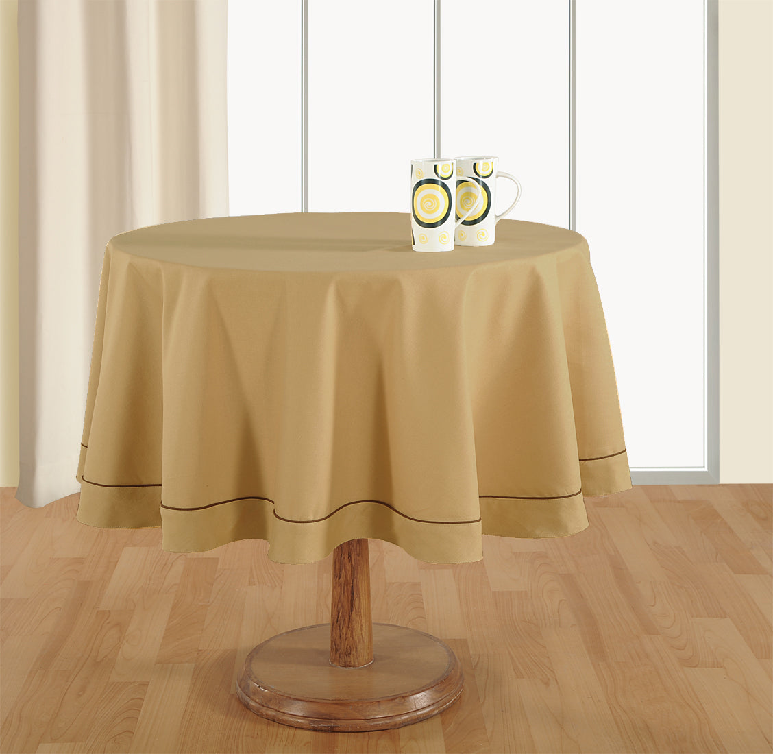 Oatmeal Beige Solid 4-Seater Round Table Cover | Soft Neutral Dining Essential