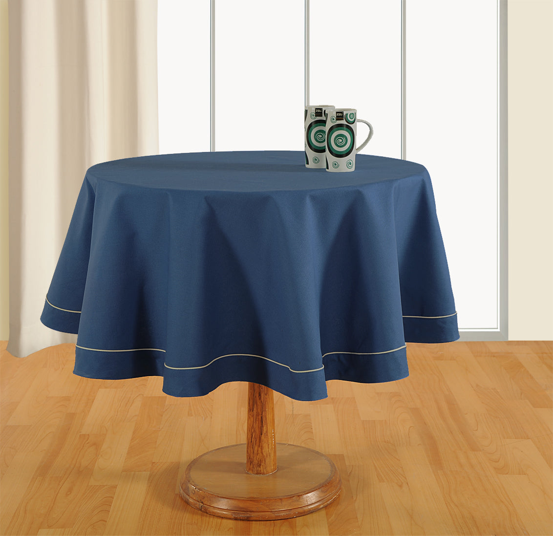 Ink Blue Solid 6-Seater Round Table Cover | Minimal & Elegant Dining Décor