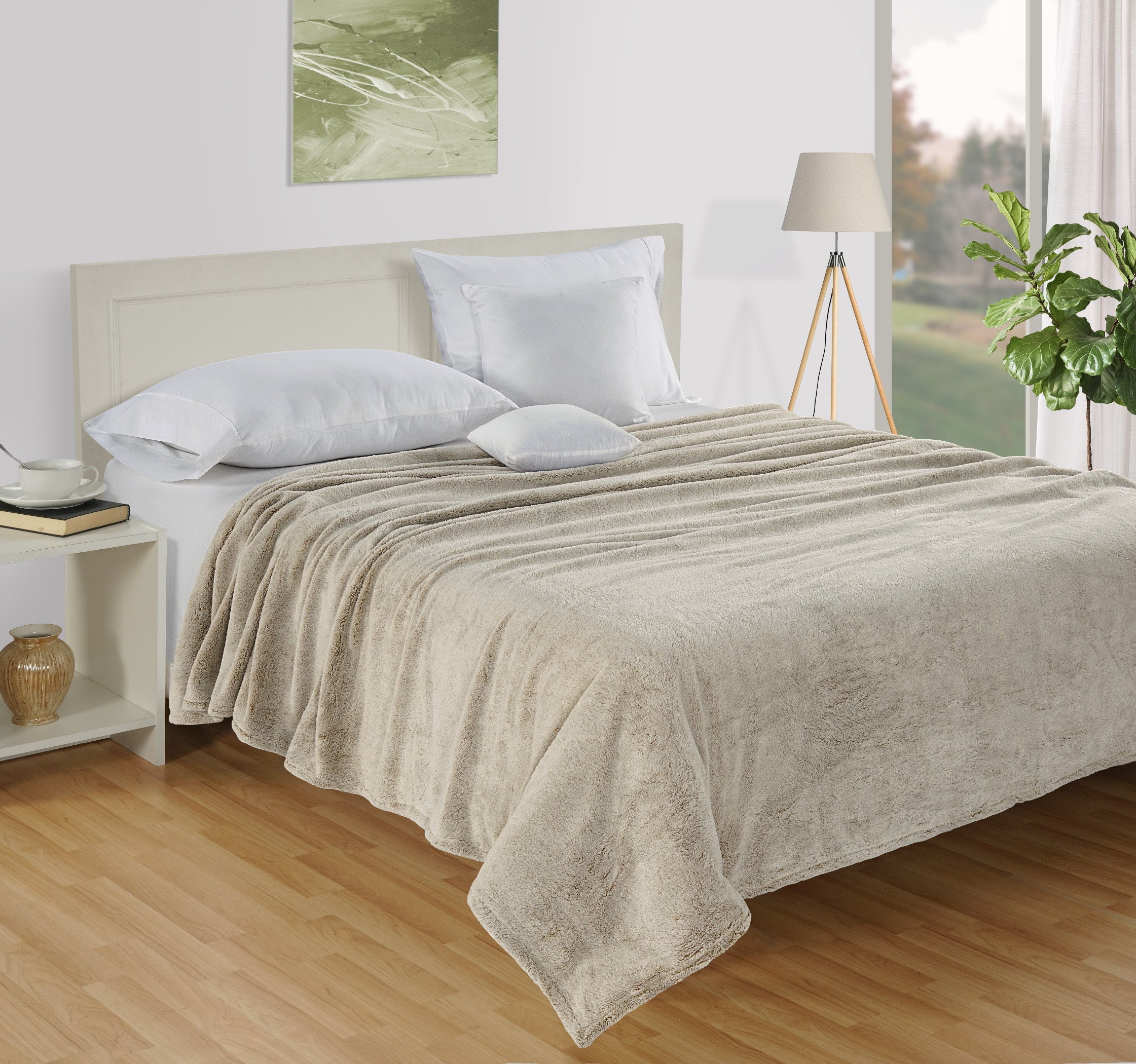 Polar fleece 300 GSM Beige Ac room Dohar _90 x 100 inches