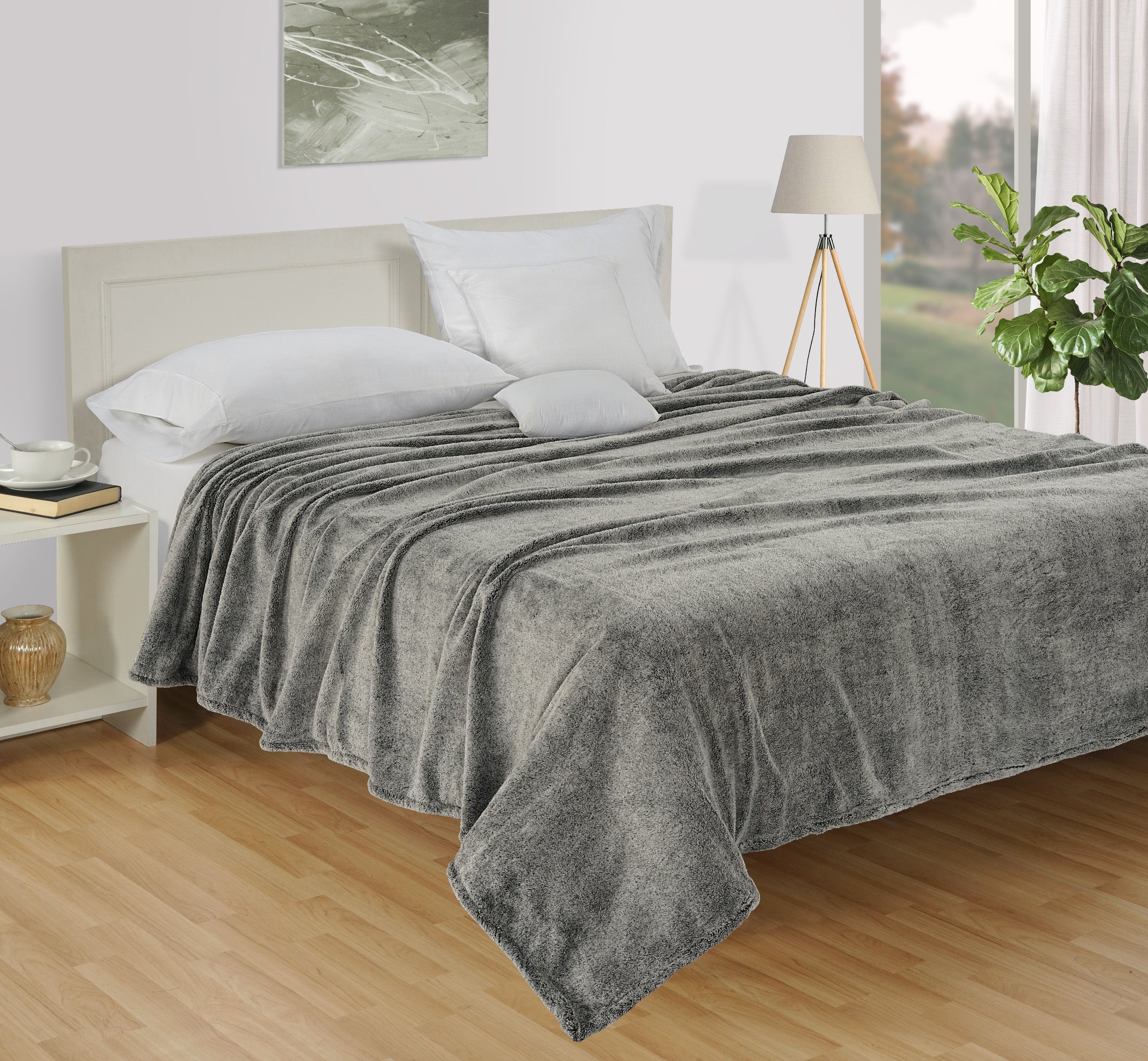 Polar fleece 300 GSM Grey Ac room Dohar _90 x 100 inches