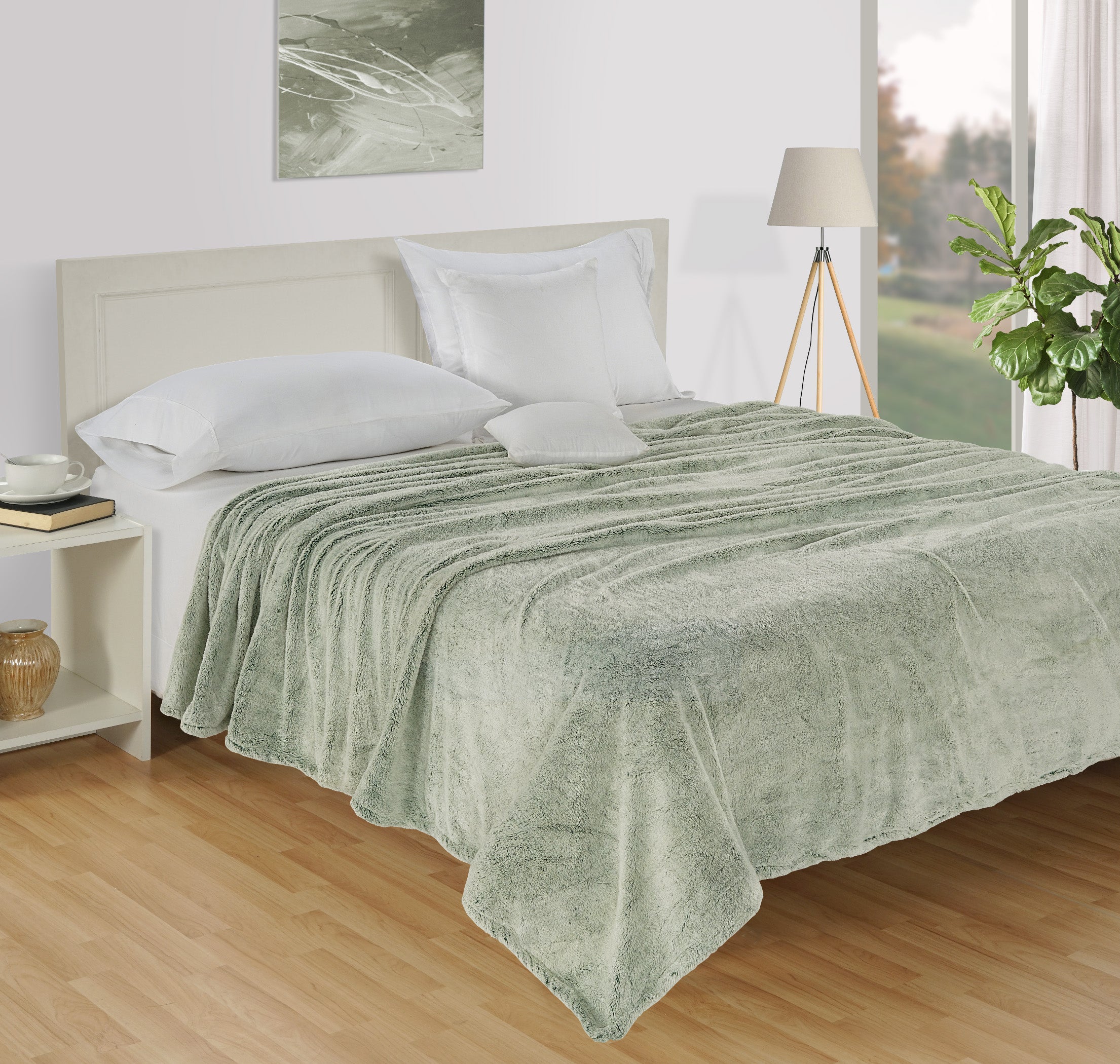 Polar fleece 300 GSM Sage Green Ac room Dohar _90 x 100 inches