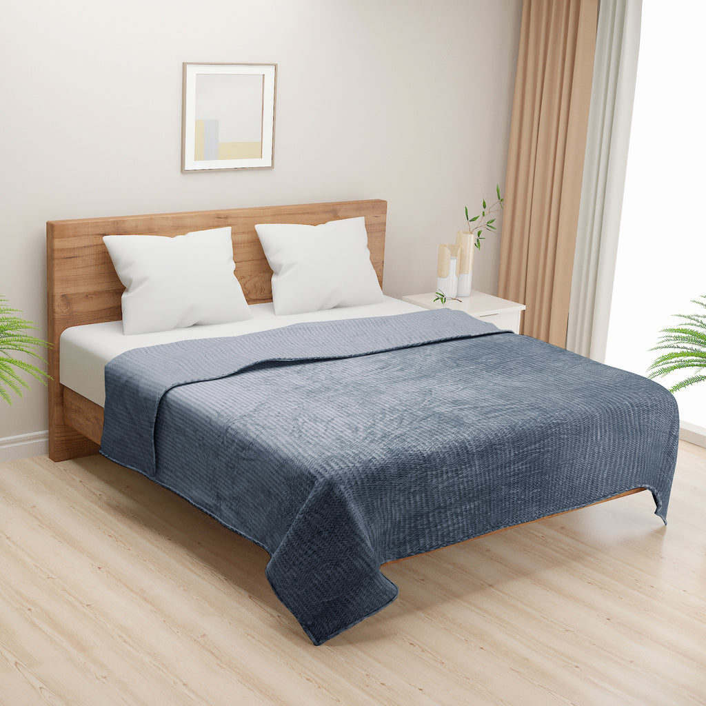 Blue Textured Weave Single Dohar – Suitable for Single Bed | Soft, Breathable & Lightweight