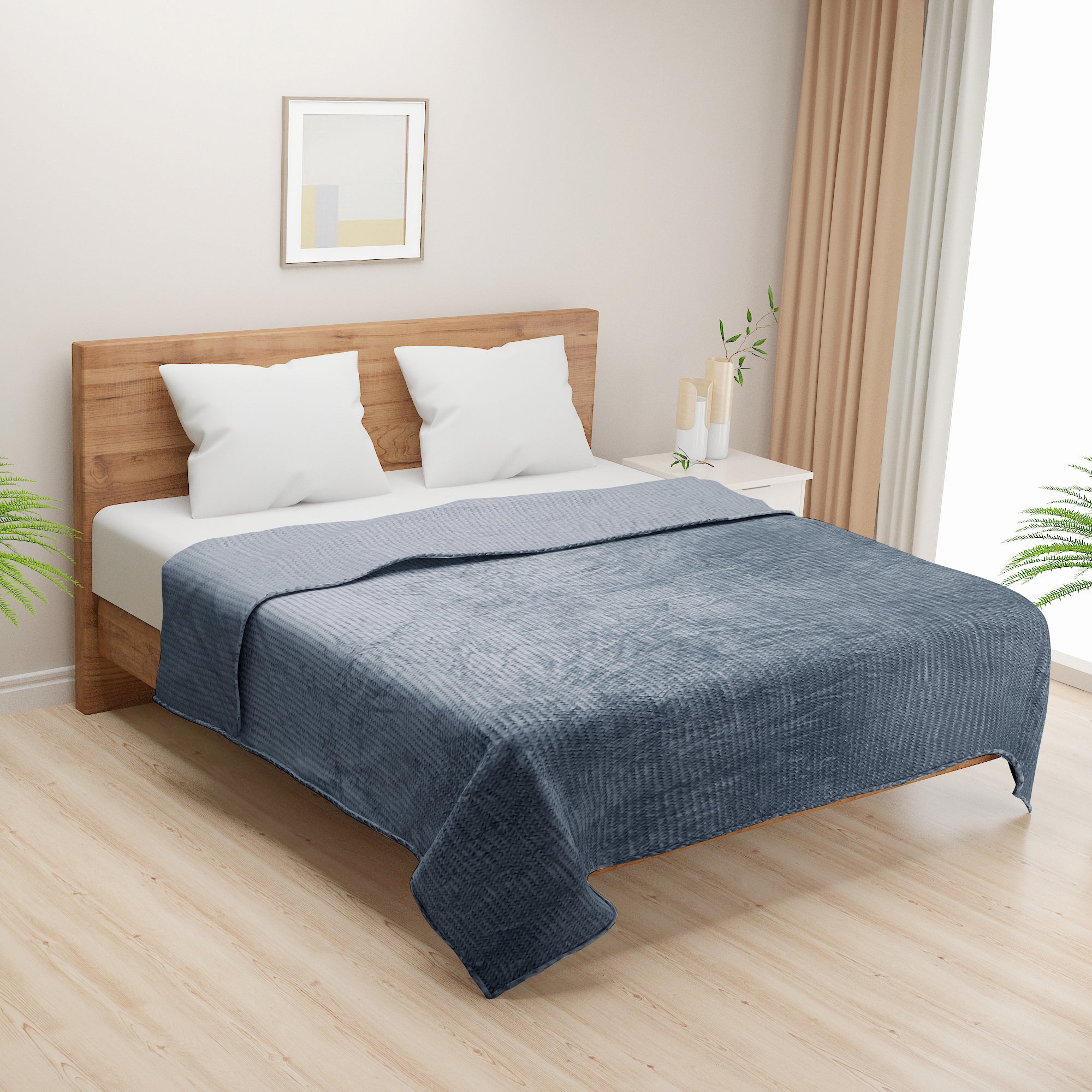 Blue Textured Weave Single Dohar – Suitable for Single Bed | Soft, Breathable & Lightweight