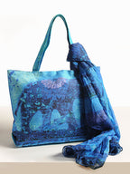 Blue Tranquility - Majestic Elephant Tote with Breezy Scarf