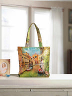 Venetian Charm - Artistic Tote Bag with Canal Cityscape Print