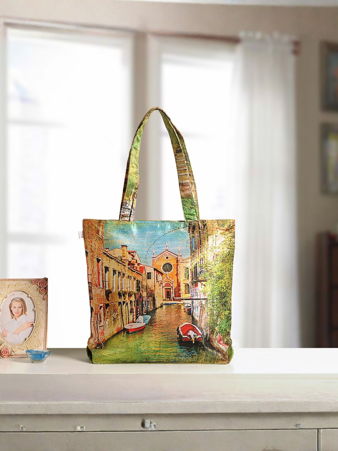Venetian Charm - Artistic Tote Bag with Canal Cityscape Print