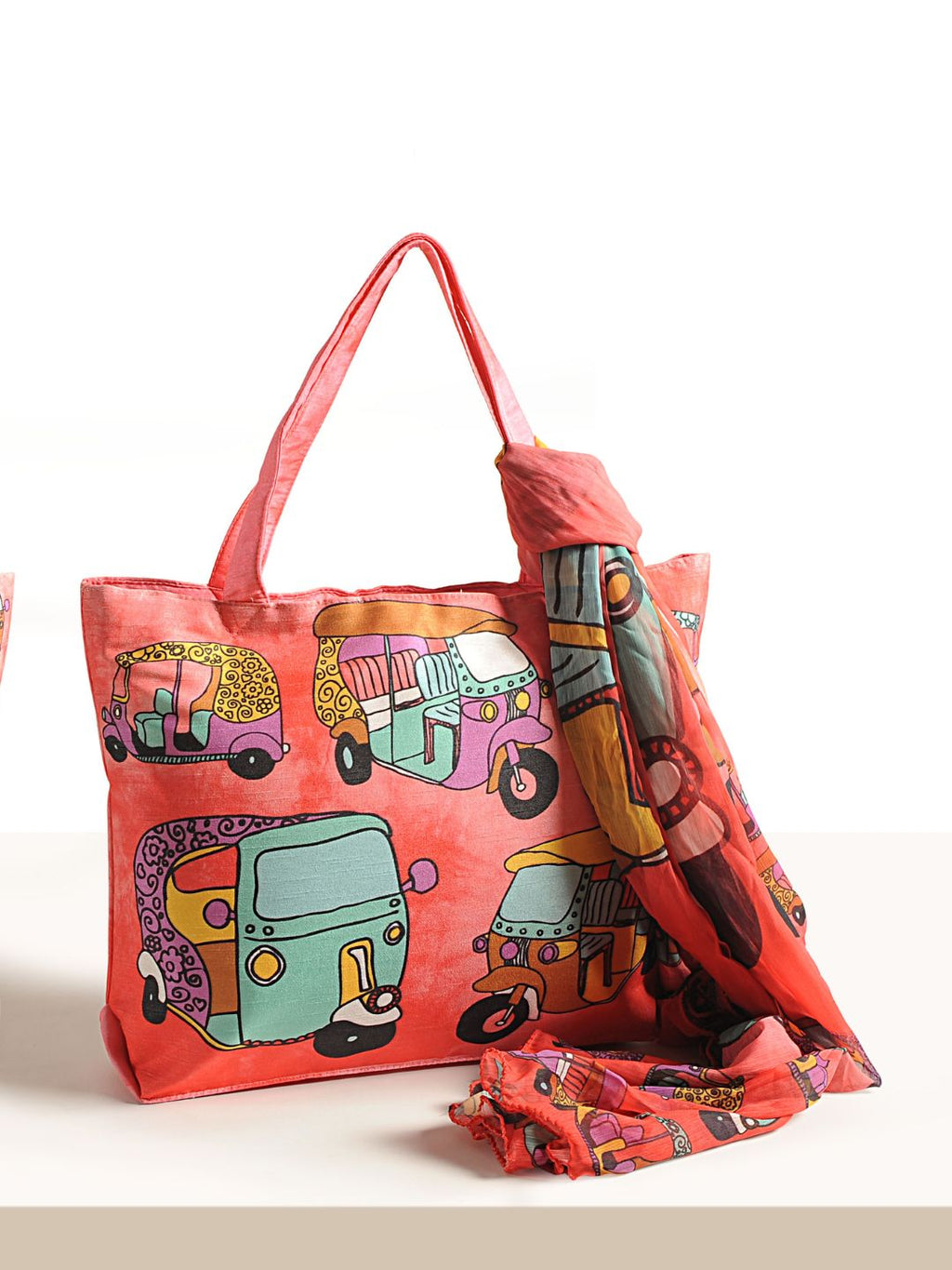 Desi Ride Vibes - Rickshaw Pop Art Tote with Quirky Wrap