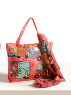 Desi Ride Vibes - Rickshaw Pop Art Tote with Quirky Wrap