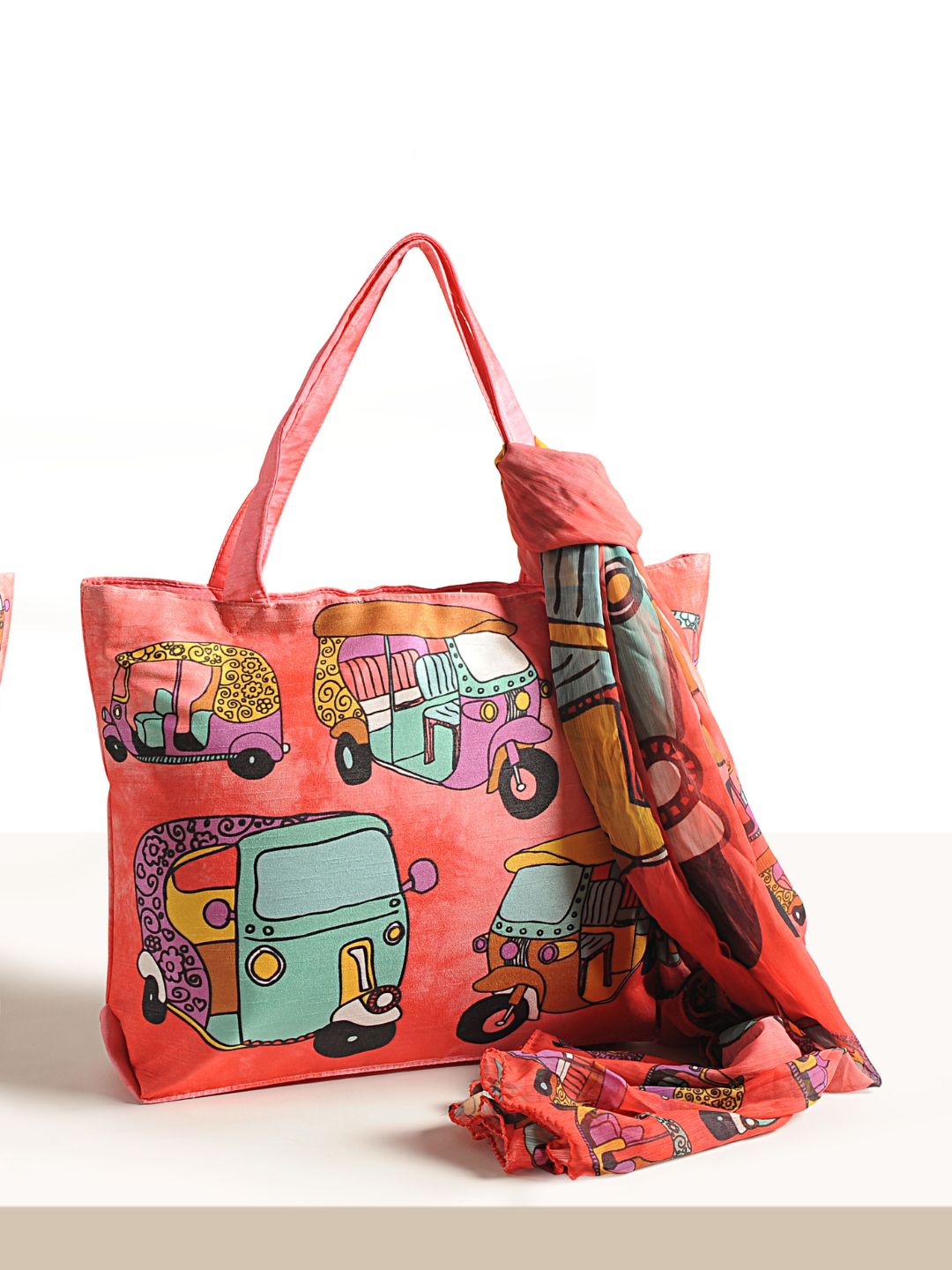 Desi Ride Vibes - Rickshaw Pop Art Tote with Quirky Wrap