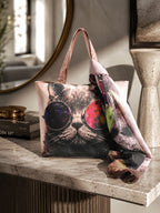 Galactic Whiskers - Digitally Printed Cat-Themed Tote Bag with Abstract Cosmic Design
