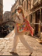 Floral Parrot Print Fashion Tote Bag with Matching Scarf