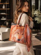 Wildfire Spirit - Wolf Portrait Tote with Earthy Flame Wrap