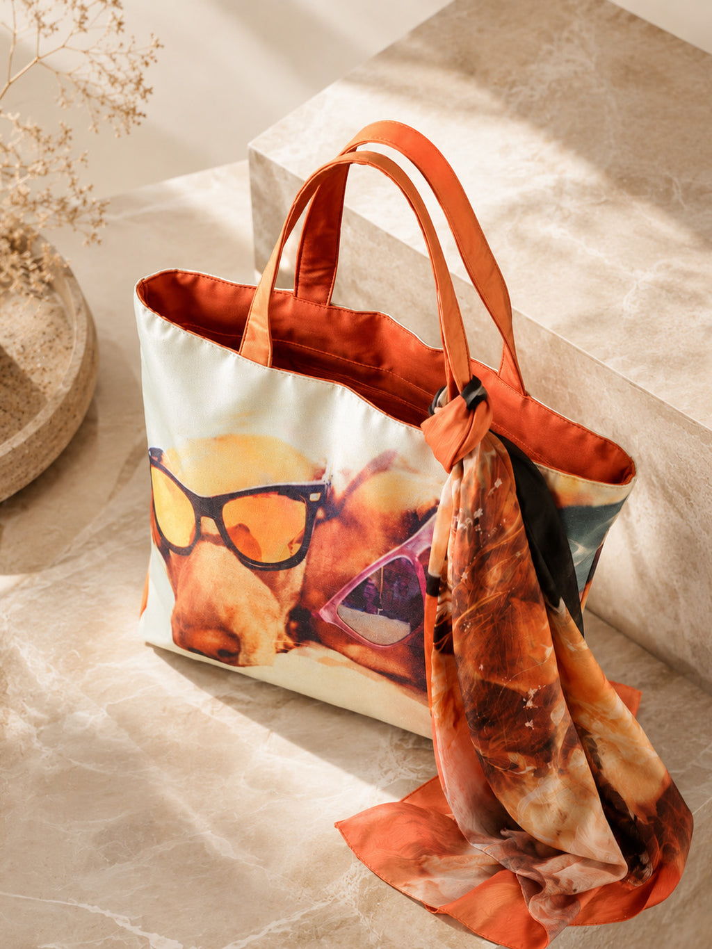 Sunkissed Pup - Quirky Dog Print Tote with Sunglasses & Wrap
