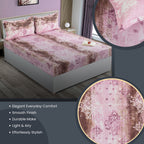 Rose Damask Pink & Brown Abstract 160 TC Pure Cotton Bedsheet with Pillow Cover